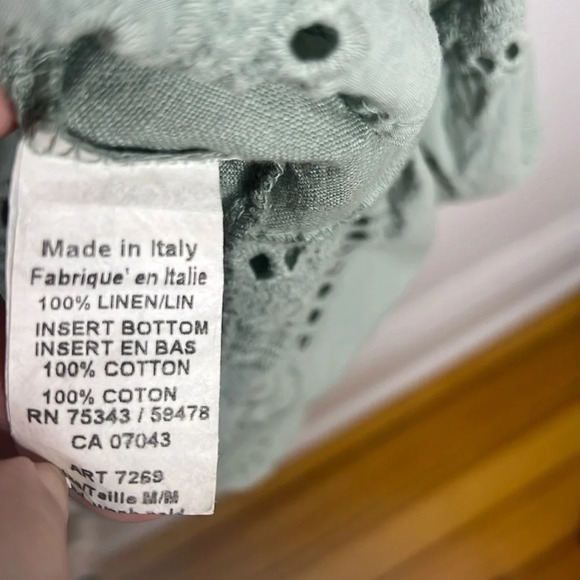 TEREZO Millennio 100% Italian Linen Mixed Media Perforated Eyelet Boho Blouse - Picture 9 of 10